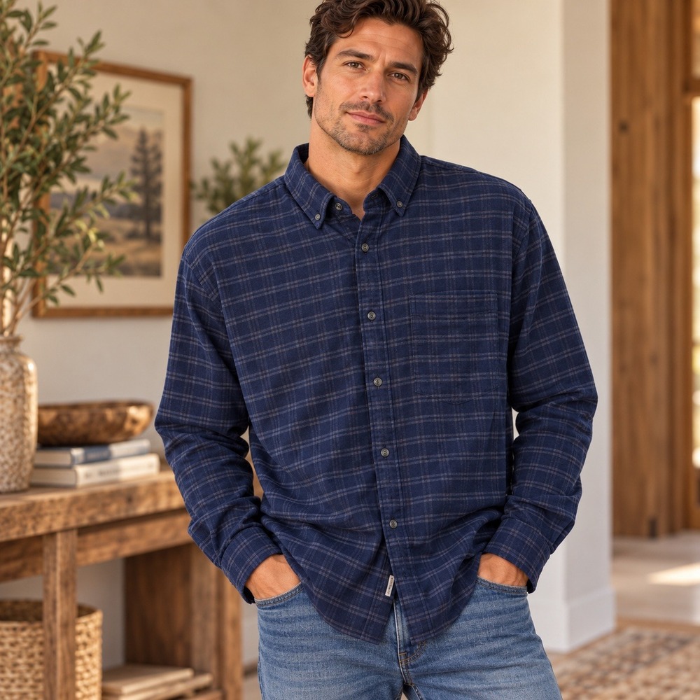 American Eagle Relaxed Fit Plaid Button Down Shirt Mens XXL Navy Blue NWT